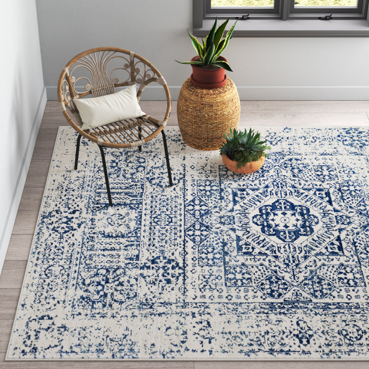 Mistana™ Hillsby Oriental Polypropylene Dark Blue/Light Gray/Beige Area